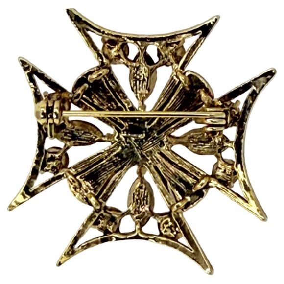 VTG Austrian Crystal Maltese Cross Brooch 1.5" Pin Gold Tone Cottagecore - Picture 7 of 11